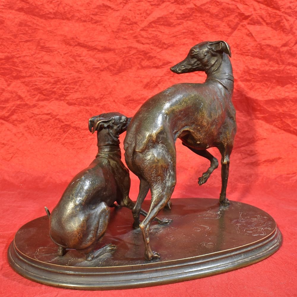 STB38 greyhounds dogs antic sculpture antique bronze statues bronze figurines Mene sculptor 19th century.jpg